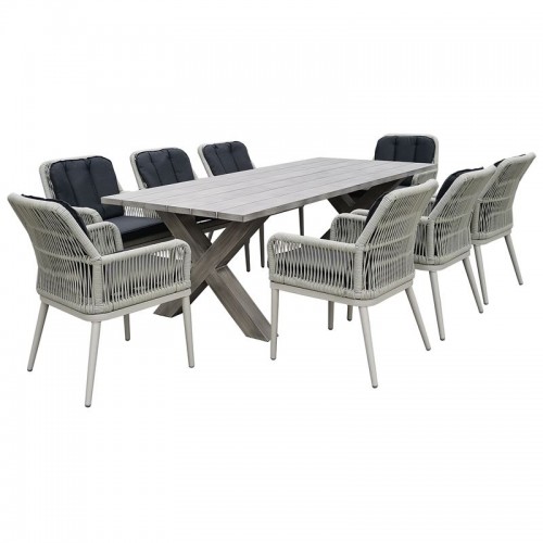 Alley Set Τραπεζαρία Κήπου Alu & Rope Grey-Μαξιλ.ανθρακί: Τραπέζι 220X94 + 8 Πολυθρόνες