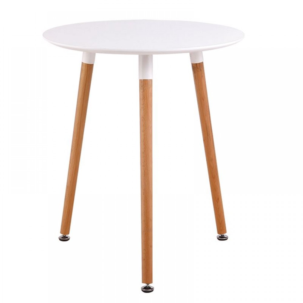 Τραπέζι Art ξύλινο Φ60Χ68 απο MDF σε λευκό χρώμα και ξύλινα πόδια σε φυσικό χρώμα E7089.1