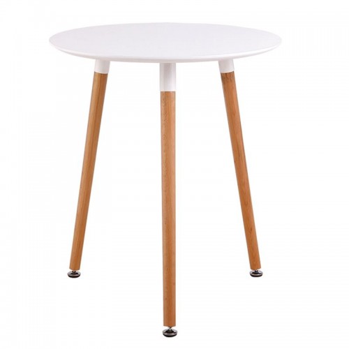Τραπέζι Art ξύλινο Φ60Χ68 απο MDF σε λευκό χρώμα και ξύλινα πόδια σε φυσικό χρώμα E7089.1