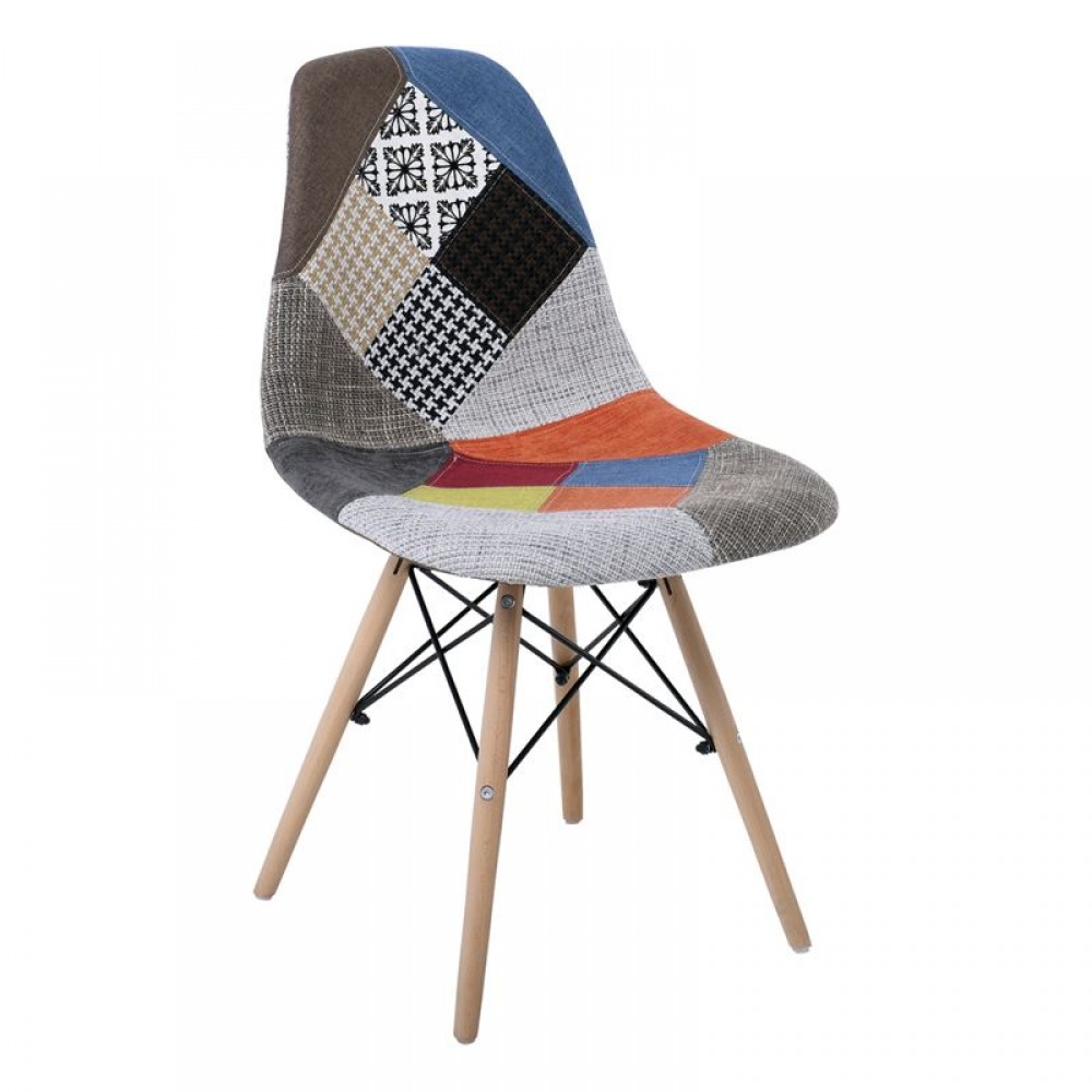 Καρέκλα Art Wood με ύφασμα patchwork EM123.8 (Σετ 4τμχ)