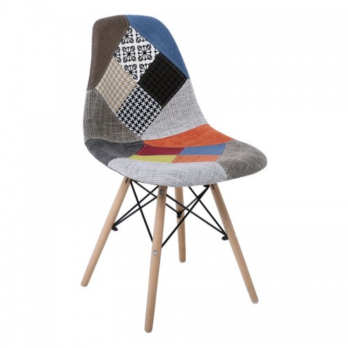 Καρέκλα Art Wood με ύφασμα patchwork EM123.8 (Σετ 4τμχ)