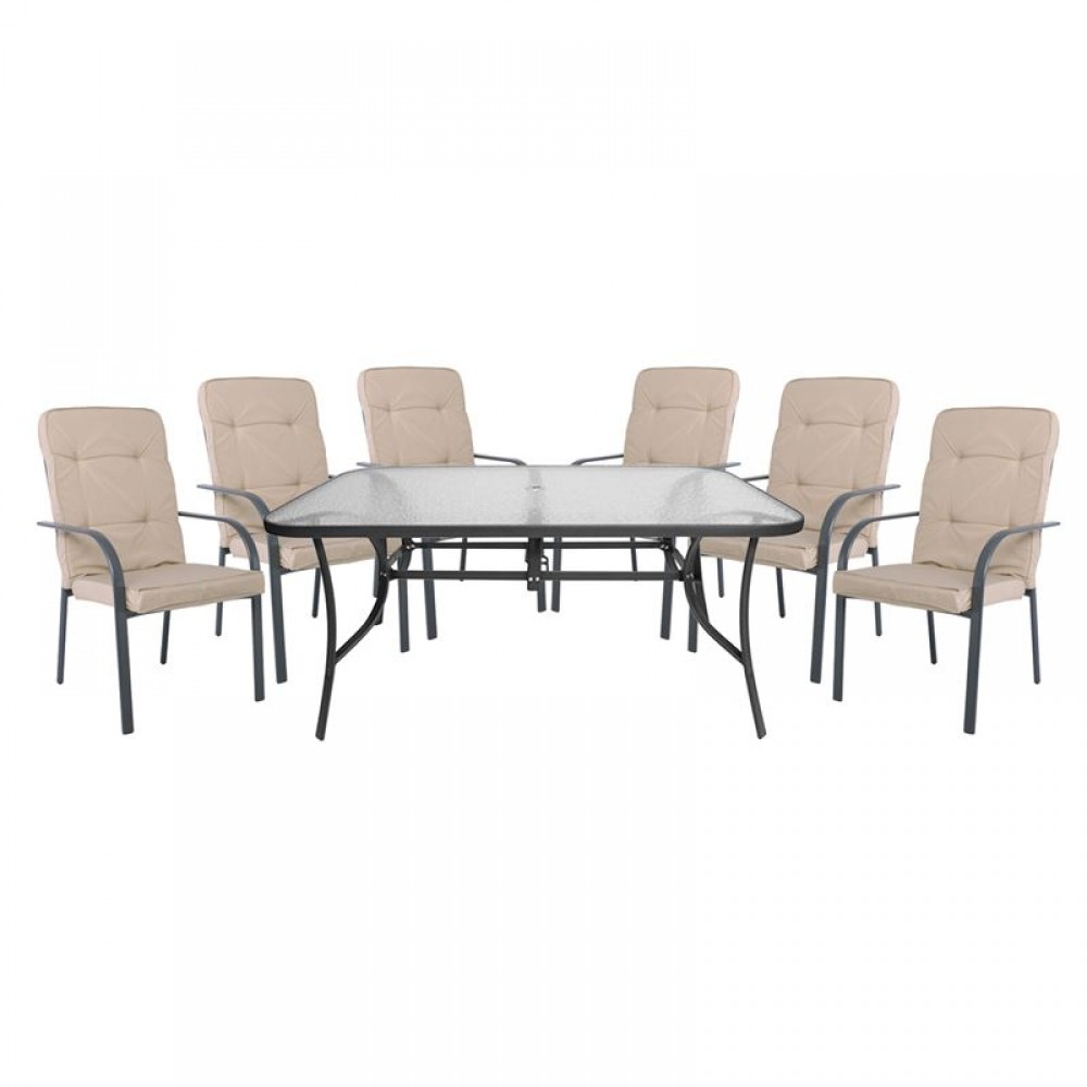 Astor Set (6 Πολ.+1 Τραπ.150X90) Μεταλ.ανθρακί/μαξιλάρι Μπεζ