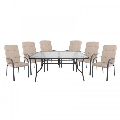 Astor Set (6 Πολ.+1 Τραπ.150X90) Μεταλ.ανθρακί/μαξιλάρι Μπεζ