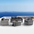 Belmar Living Set Σαλόνι Κήπου Alu:3Θέσ+2 Πολυθρόνες+Τραπέζι Wicker Grey White,  Μαξιλ.γκρι