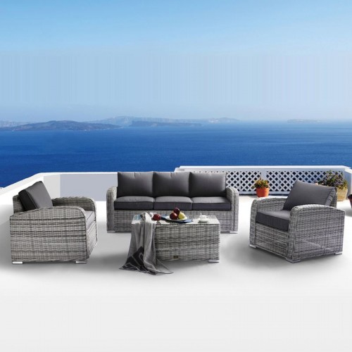 Belmar Living Set Σαλόνι Κήπου Alu:3Θέσ+2 Πολυθρόνες+Τραπέζι Wicker Grey White,  Μαξιλ.γκρι