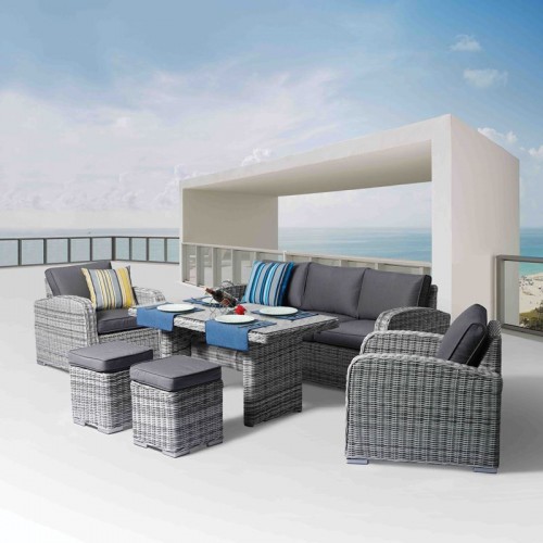 Belmar Set Alu (Τραπ+3Θ+2 Πολ+2 Σκ) Wicker Γκρι/ Μαξ.γκρι