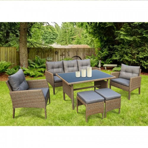 California Set Steel K/d (Τρ+Καν+2 Πολ+2 Σκ) Twin Wicker Φυσικό/μαξ.γκρι