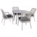 Central Set Τραπεζαρία Κήπου Alu & Rope Grey-Μαξιλ.ανθρακί: Τραπέζι Φ100Cm + 4 Πολυθρόνες