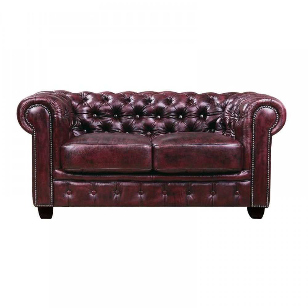 Καναπές Chesterfield διθέσιος απο δέρμα σε antique red χρώμα E9574.24
