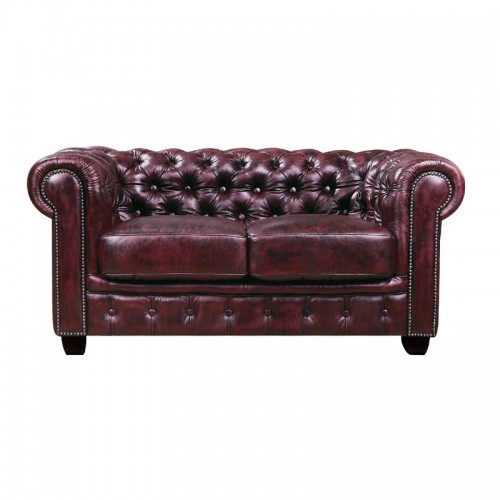 Καναπές Chesterfield διθέσιος απο δέρμα σε antique red χρώμα E9574.24