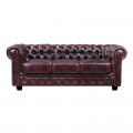 Καναπές Chesterfield τριθέσιος με επένδυση απο δέρμα σε antique red χρώμα E9574.34