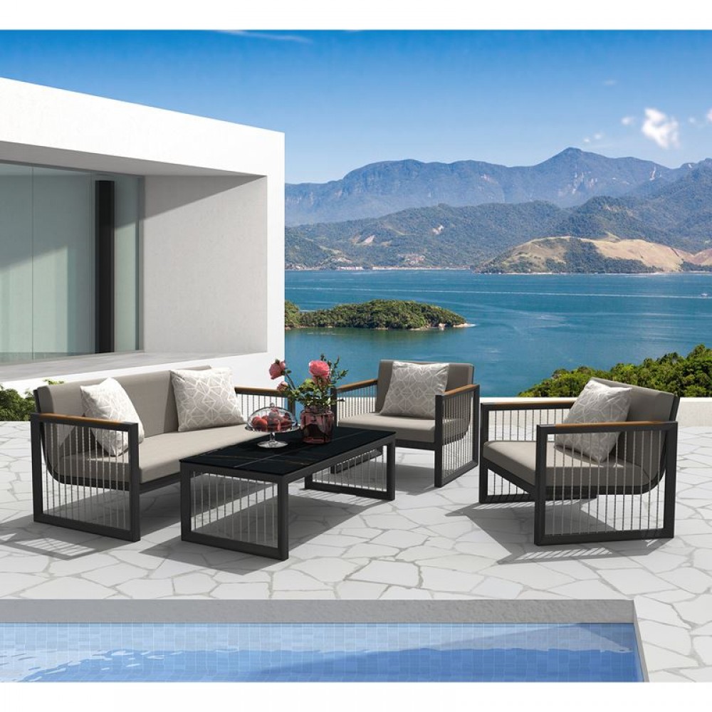 Cordoba Set Καθιστικό Κήπου Alu Ανθρακί, Καναπές+2 Πολυθρ. +Τραπέζι, Μαξιλάρια Μπεζ