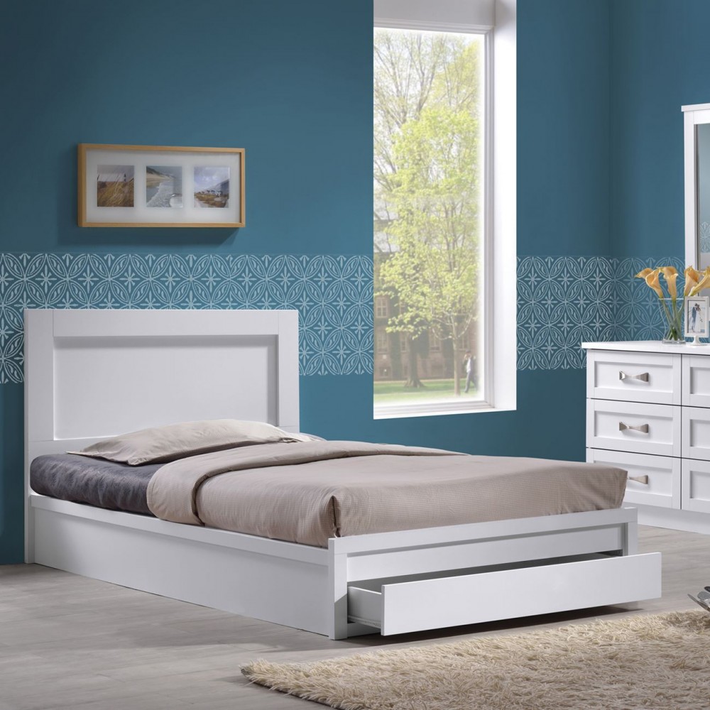 Κρεβάτι ημίδιπλο LIFE 110X200 με συρτάρι χρώμα άσπρο EM3632.1