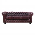 Καναπές Chesterfield τριθέσιος με επένδυση απο δέρμα σε antique red χρώμα E9574.34