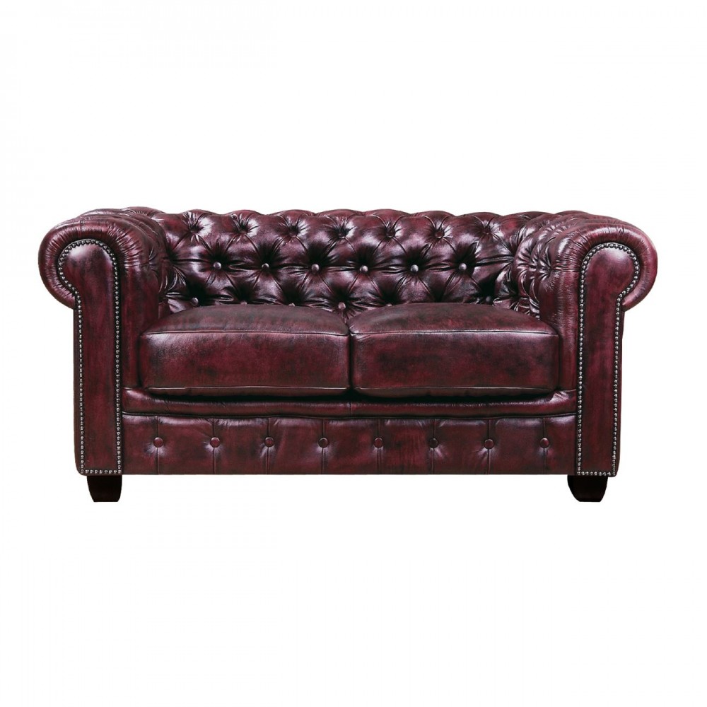 Καναπές Chesterfield διθέσιος απο δέρμα σε antique red χρώμα E9574.24