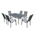 Verona Set(Τραπέζι 160X96+6 Πολυθρόνες) Μετ.ανθρακί/silk Screen/textil.γκρι