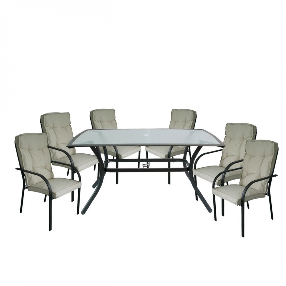 Astor Set (6 Πολ.+1 Τραπ.150X90) Μεταλ.ανθρακί/μαξιλάρι Μπεζ