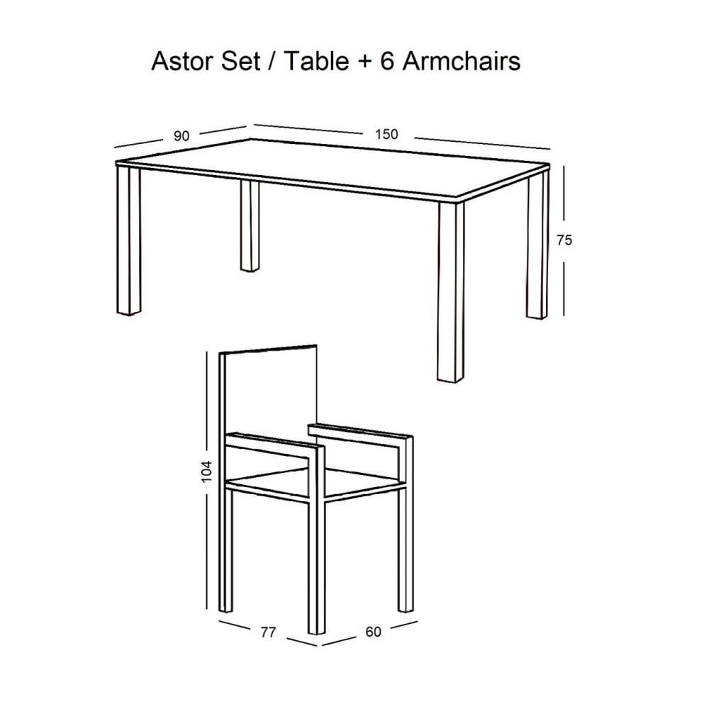 Astor Set (6 Πολ.+1 Τραπ.150X90) Μεταλ.ανθρακί/μαξιλάρι Μπεζ