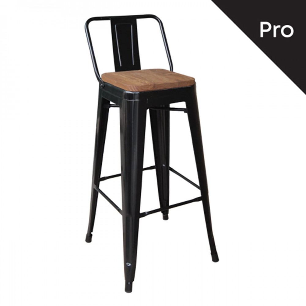 Σκαμπώ bar RELIX WOOD μεταλλικό με πλάτη σε μαύρο χρώμα E5208,1