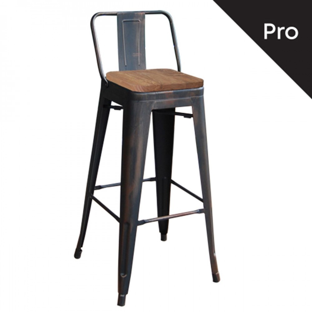Σκαμπώ bar RELIX WOOD μεταλλικό με πλάτη σε χρώμα antique black E5208,10