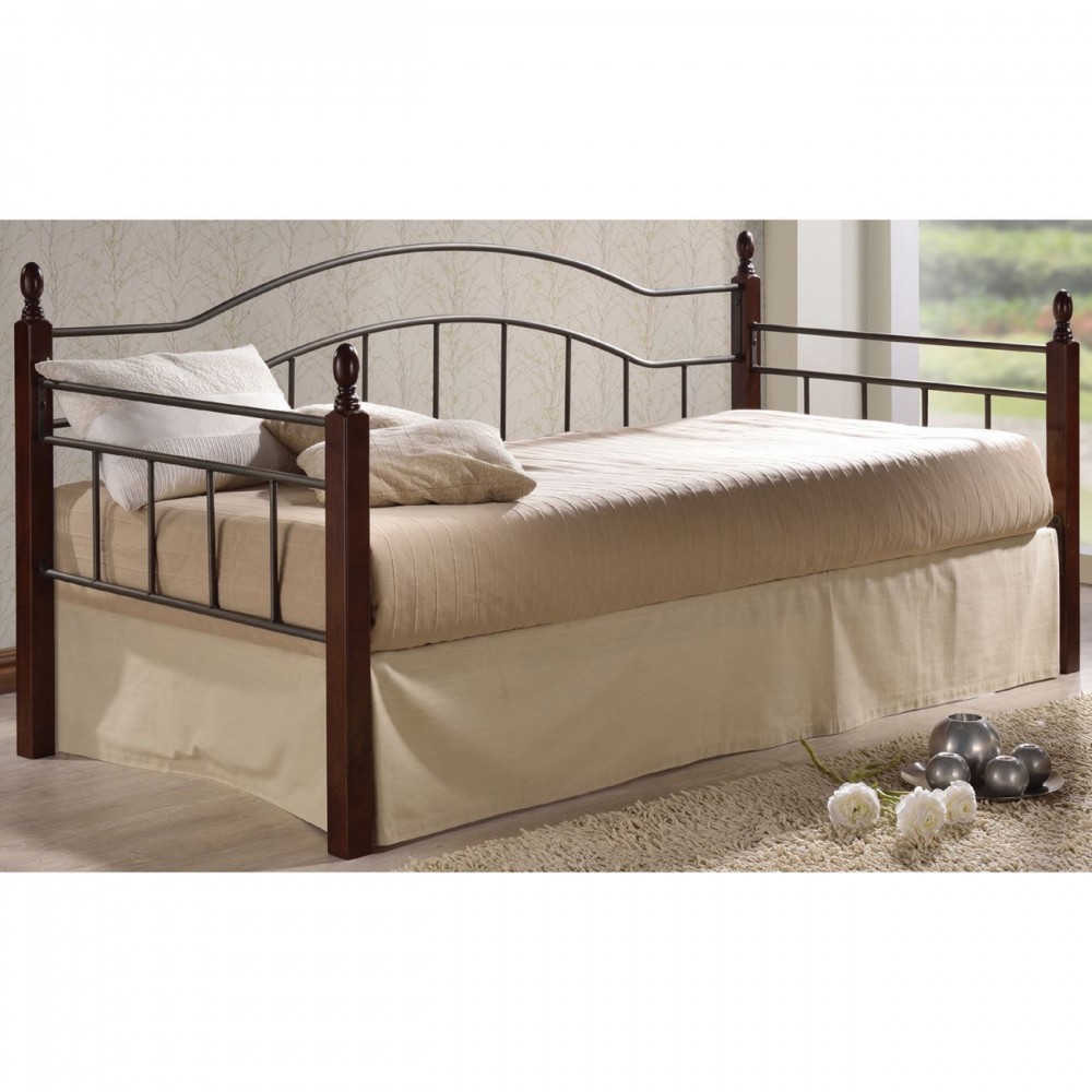 Κρεβάτι Vincent daybed μέταλλο-ξύλο χρώματος μαύρο και καρυδί 90x190εκ
