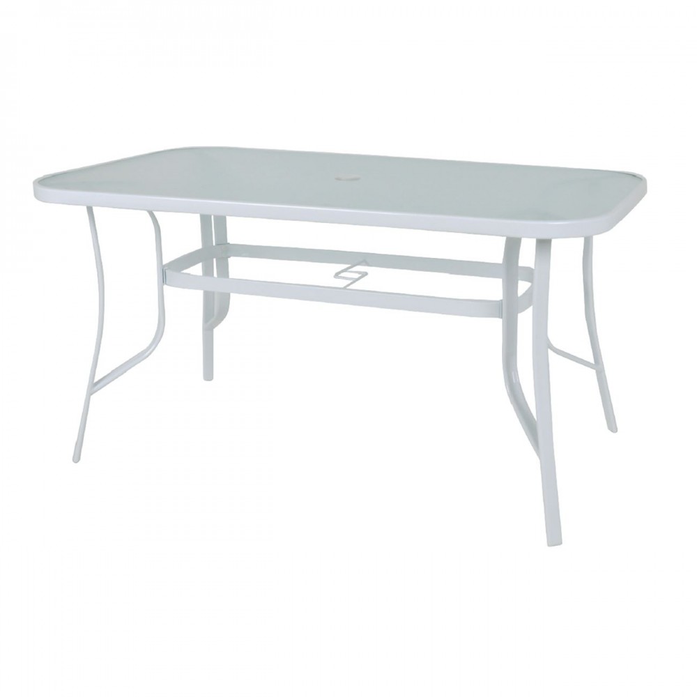 Rio Τραπέζι 150X90Cm Μεταλλικό Άσπρο/γυαλί Pear Clear