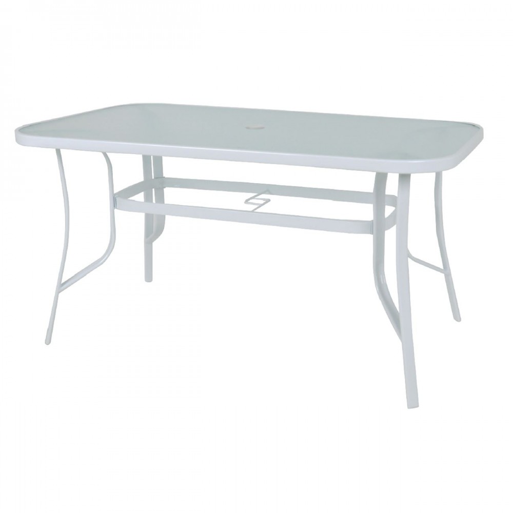 Rio Τραπέζι 140X80Cm Μεταλλικό Άσπρο/γυαλί Pear Clear