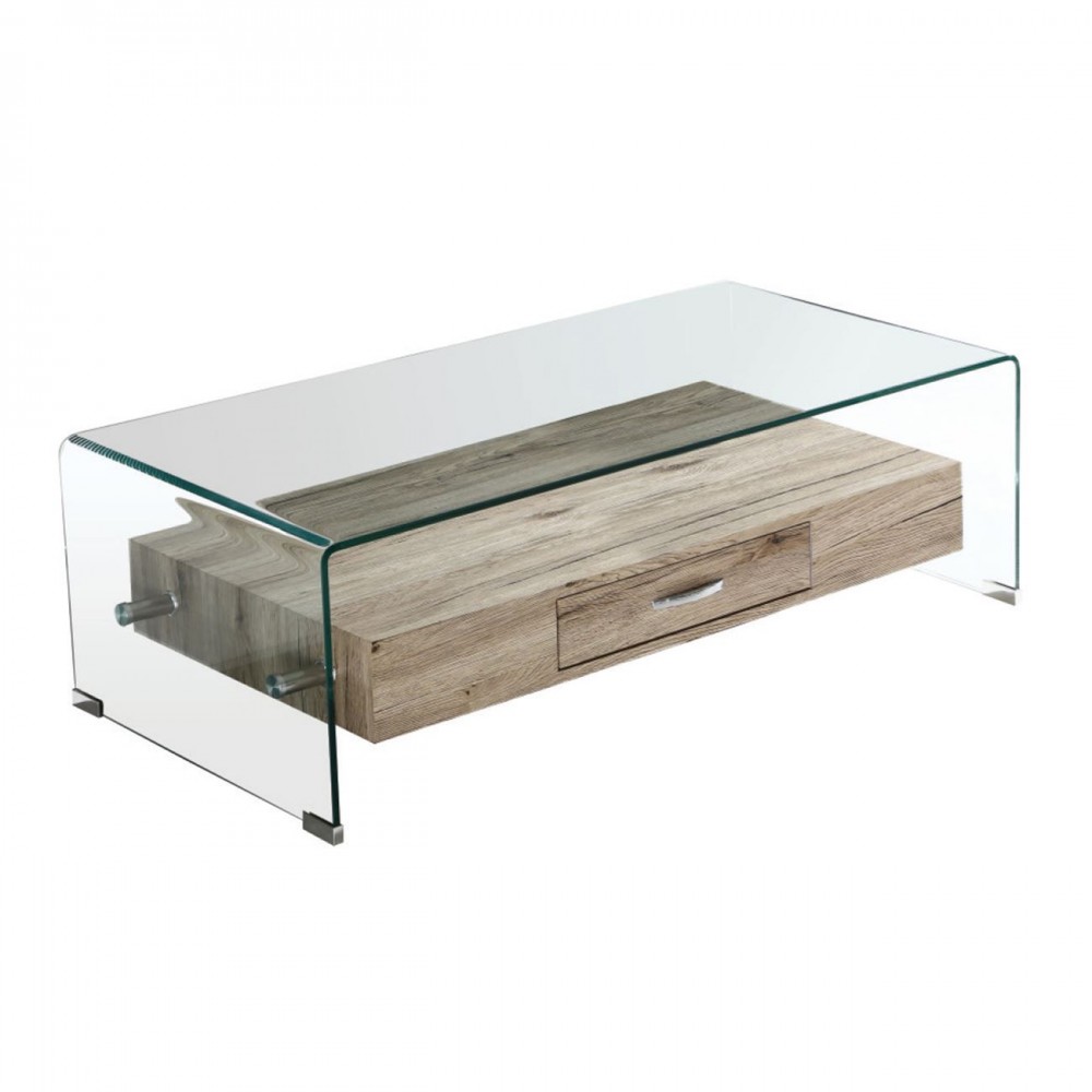 Glasser Wood Τραπ.σαλονιού Με Ράφι Clear Γυαλί 12Mm 110X55X35Cm