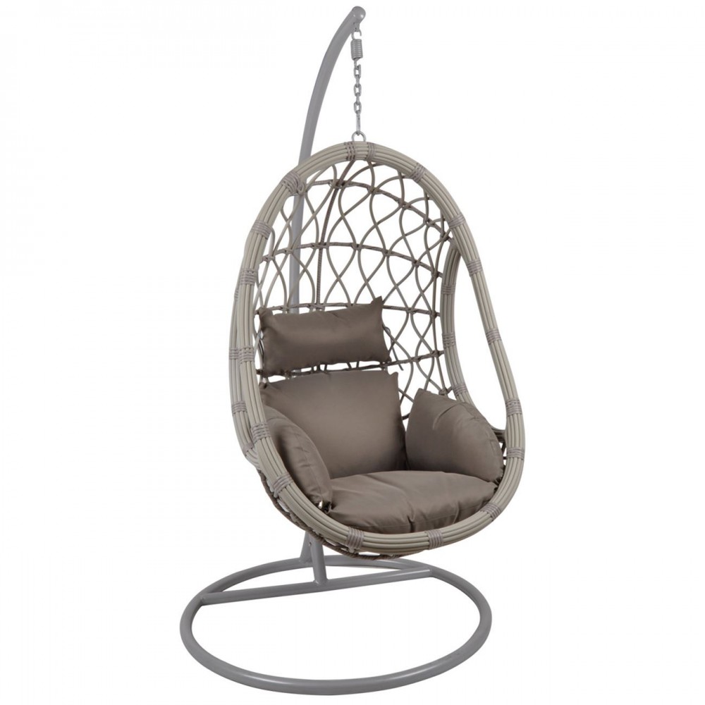 Κούνια κρεμαστή μεταλλική MACAN με wicker σε χρώμα γκρι με μαξιλάρι σε χρώμα cappuccino  Ε6766,2