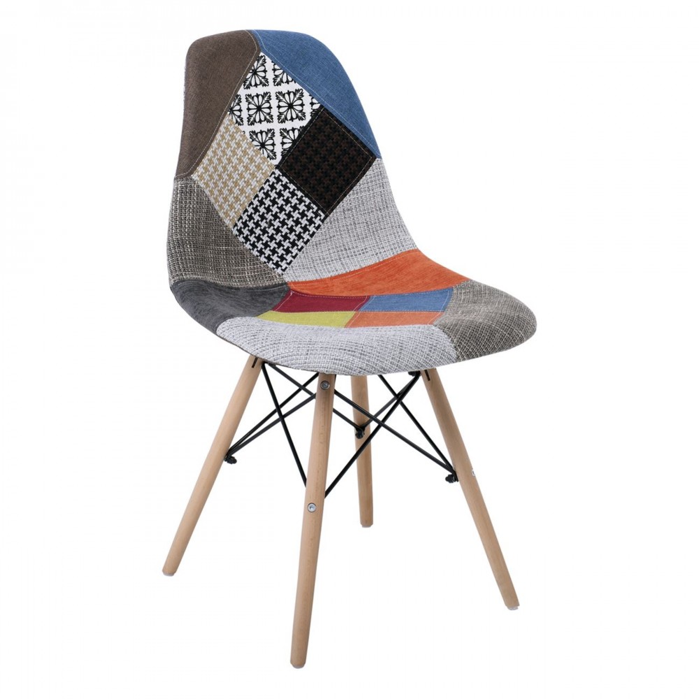 Καρέκλα Art Wood με ύφασμα patchwork EM123.8 (Σετ 4τμχ)