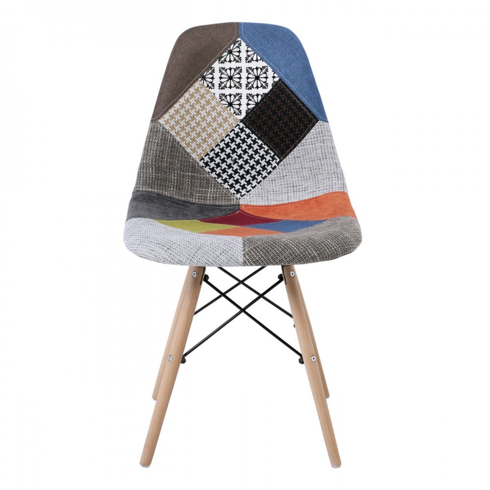 Καρέκλα Art Wood με ύφασμα patchwork EM123.8 (Σετ 4τμχ)