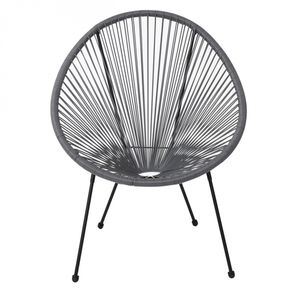Acapulco Πολ.μεταλ.μαύρη, Plastic Rattan Γκρι