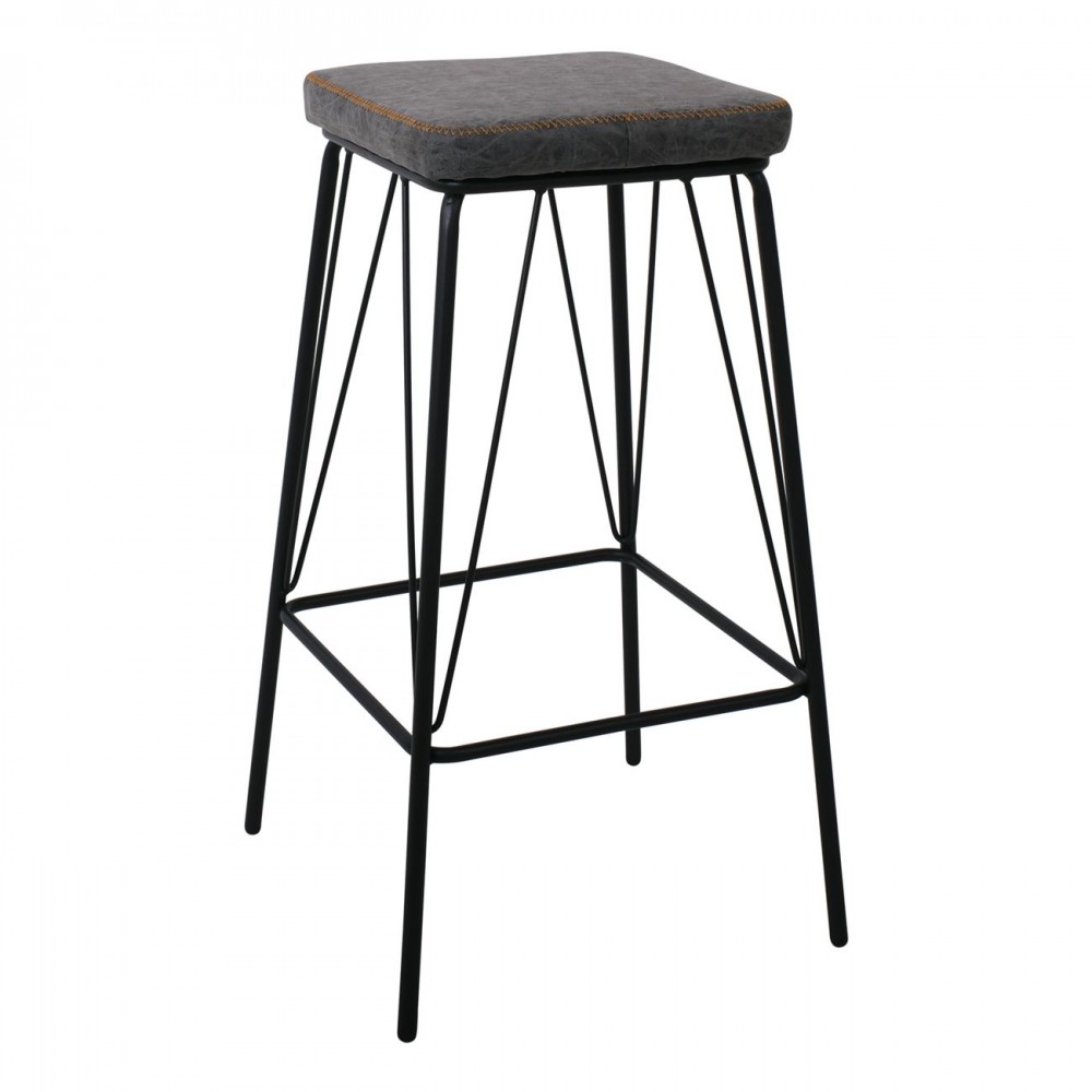 Panton Σκαμπώ Bar Μεταλ.μαύρο/pu Vintage Grey (Σετ 2τμχ)