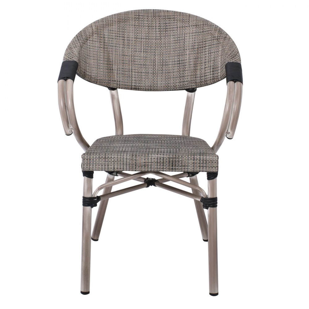 Πολυθρόνα αλουμινίου Costa σε antique grey χρώμα και ύφασμα μπέζ Ε286,1