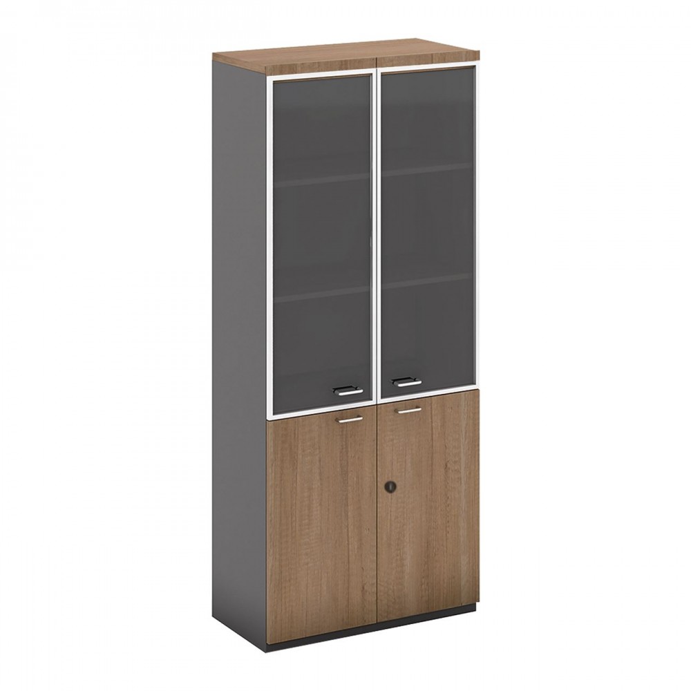 Proline Βιβλιοθήκη 80X40Xh200Cm Σκ.καρυδί/μαύρο (Γυαλ.πόρτες)