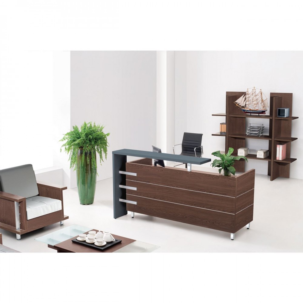 Reception Proline 180X75X110Cm Σκ.καρυδί/μαύρο