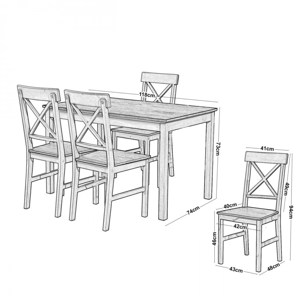 Daily Set K/d (Τρ.118X74Cm+4 Καρ) Άσπρο/dark Oak