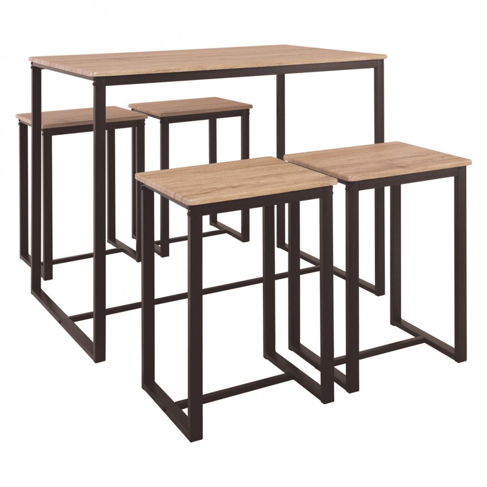 Henry Set Bar (Τραπ.100X60Cm+4 Σκ.) Μετ.σκ.καφέ/sonoma