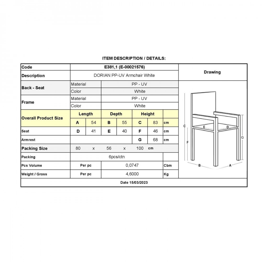 ΠΟΛΥΘΡΟΝΑ ΠΟΛΥΠΡΟΠΥΛΕΝΙΟΥ DORIAN (54X55X83) PP-UV ΑΣΠΡΗ (Σετ 4τμχ)