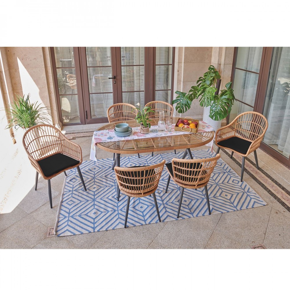 Salsa Dining Set (Τρ.160X95+2Πολ+4Καρ) Μετ.μαύρο/wicker Φυσικό, Μαξ.μαύρο