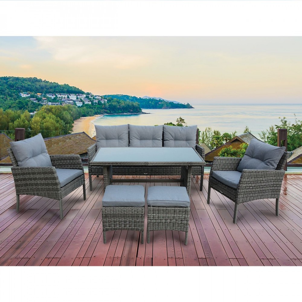 California Set Steel K/d (Τρ+Καν+2 Πολ+2 Σκ) Twin Wicker Γκρι/μαξ.γκρι