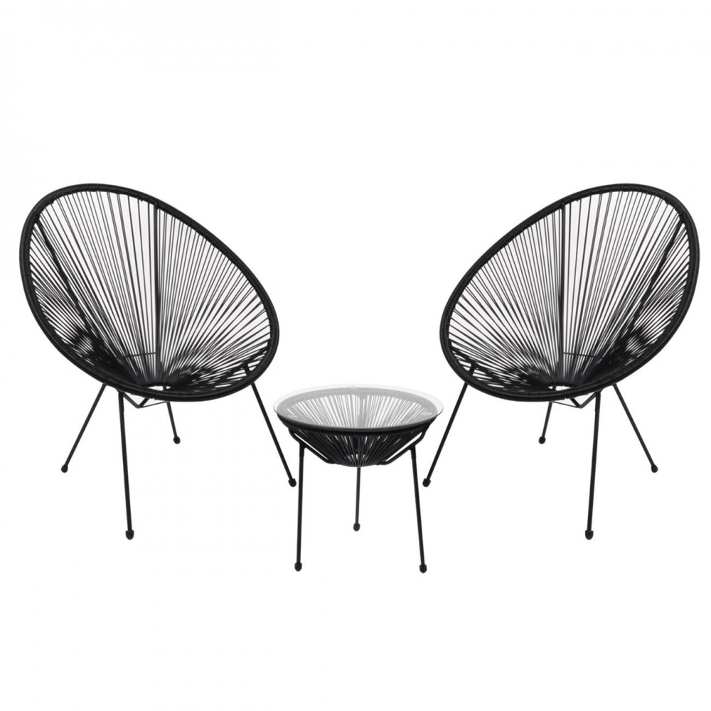Acapulco Set (Τραπ+2 Πολ) Μετ.μαύρo, Plastic Rattan Μαύρο