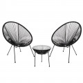 Acapulco Set (Τραπ+2 Πολ) Μετ.μαύρo, Plastic Rattan Μαύρο
