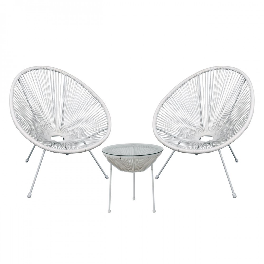 Acapulco Set (Τραπ+2 Πολ) Μετ.άσπρο, Plastic Rattan Άσπρο