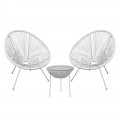 Acapulco Set (Τραπ+2 Πολ) Μετ.άσπρο, Plastic Rattan Άσπρο