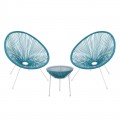 Acapulco Set (Τραπ+2 Πολ) Μετ.άσπρο, Plastic Rattan Μπλε