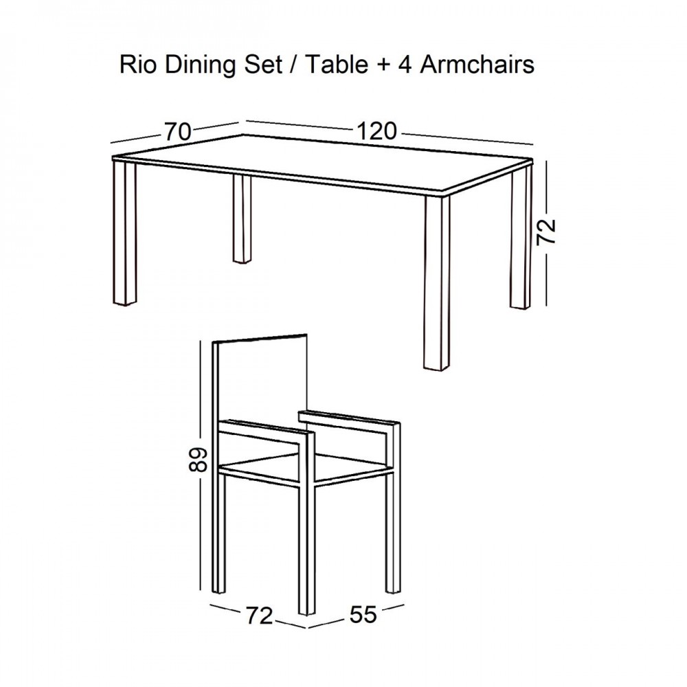 Rio Set (Τραπ.120X70Cm+4 Πολ) Μετ.καφέ/text.καφέ
