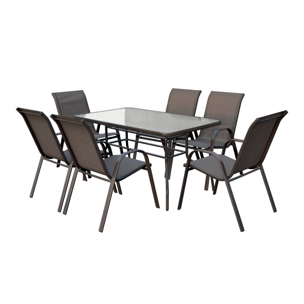 Rio Set (Τραπ.140X80Cm+6 Πολ) Μετ.καφέ/text.καφέ