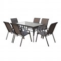 Rio Set (Τραπ.140X80Cm+6 Πολ) Μετ.καφέ/text.καφέ