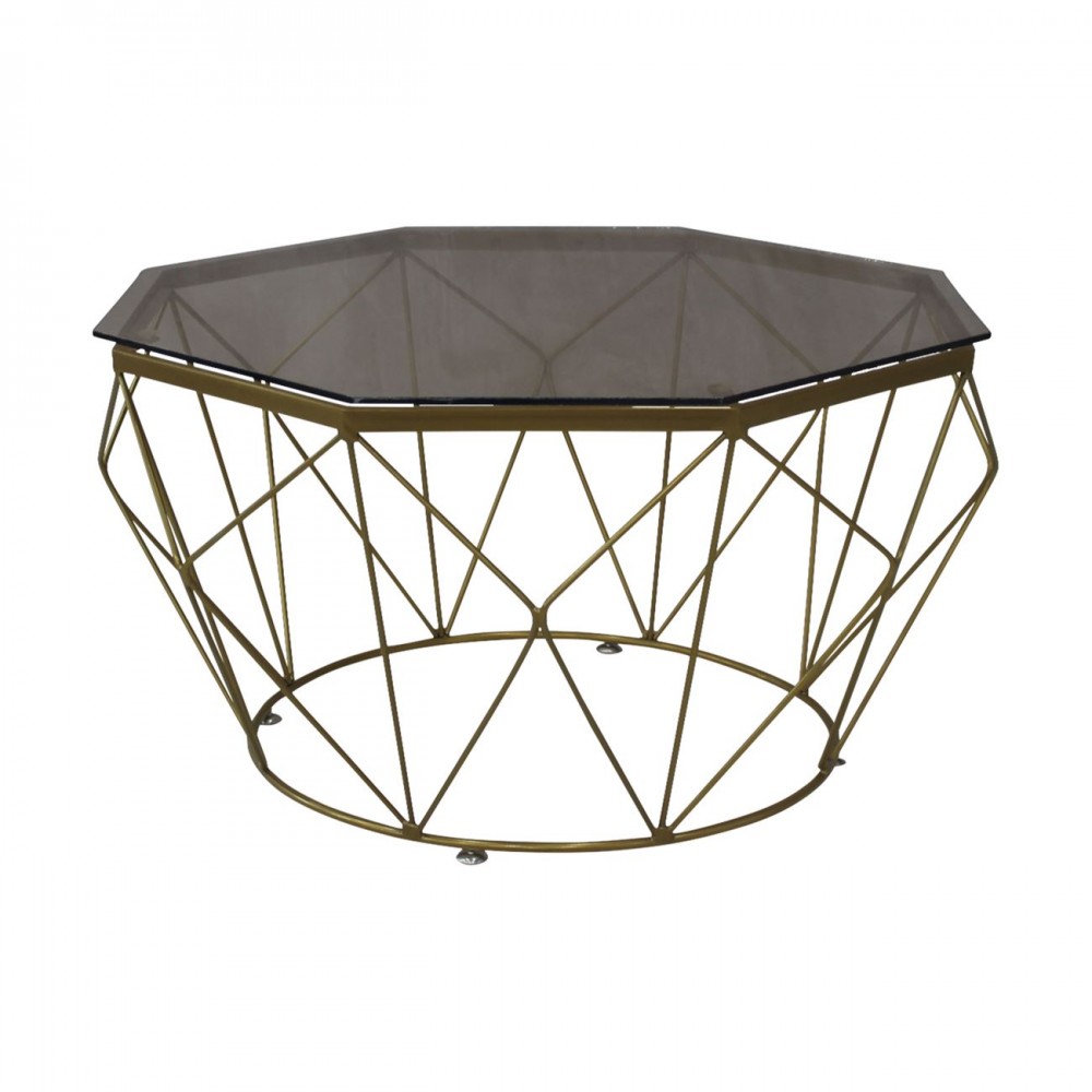 Grid Τραπ.σαλονιού Οκτάγωνο (Φ.87Cm)  Μεταλ.χρυσό/γυαλί